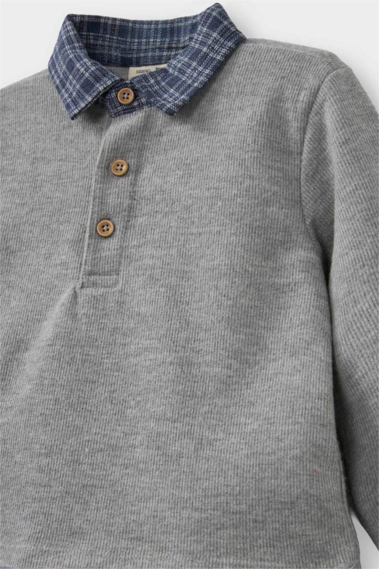 G0027A5_25WN_GR396_03_01.jpg Boys' 2-Piece Set with Shirt Collar Sweatshirt and Pants