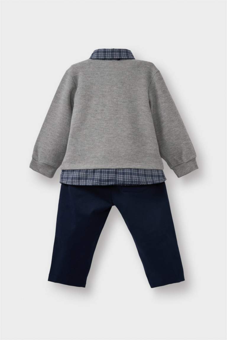 G0027A5_25WN_GR396_04_01.jpg Boys' 2-Piece Set with Shirt Collar Sweatshirt and Pants