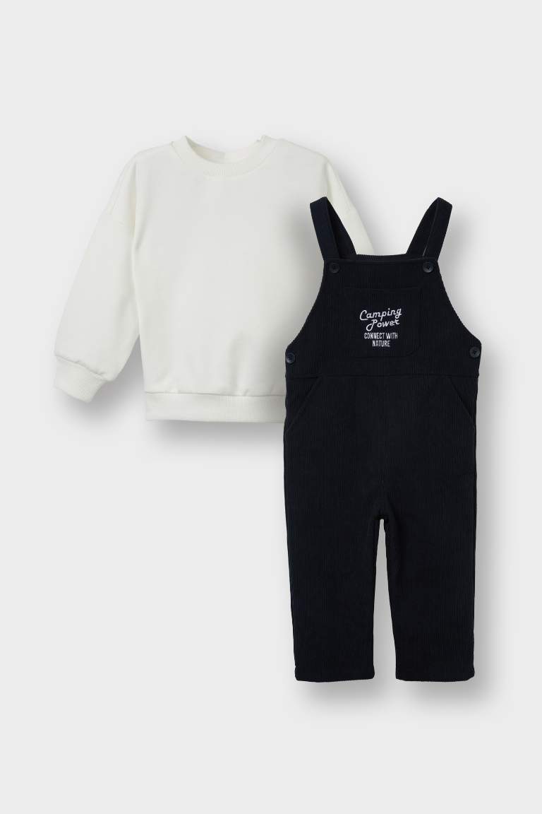 G0084A5_25WN_NV241_01_01.jpg Boys' 2-Piece Set Basic Solid Sweatshirt and Corduroy Overalls