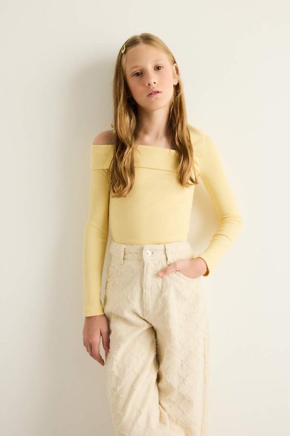 Girls' Slim Fit Ribbed Long Sleeve T-Shirt