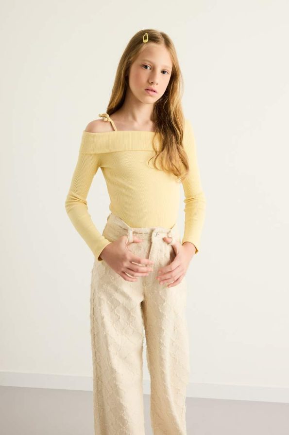 Girls' Slim Fit Ribbed Long Sleeve T-Shirt
