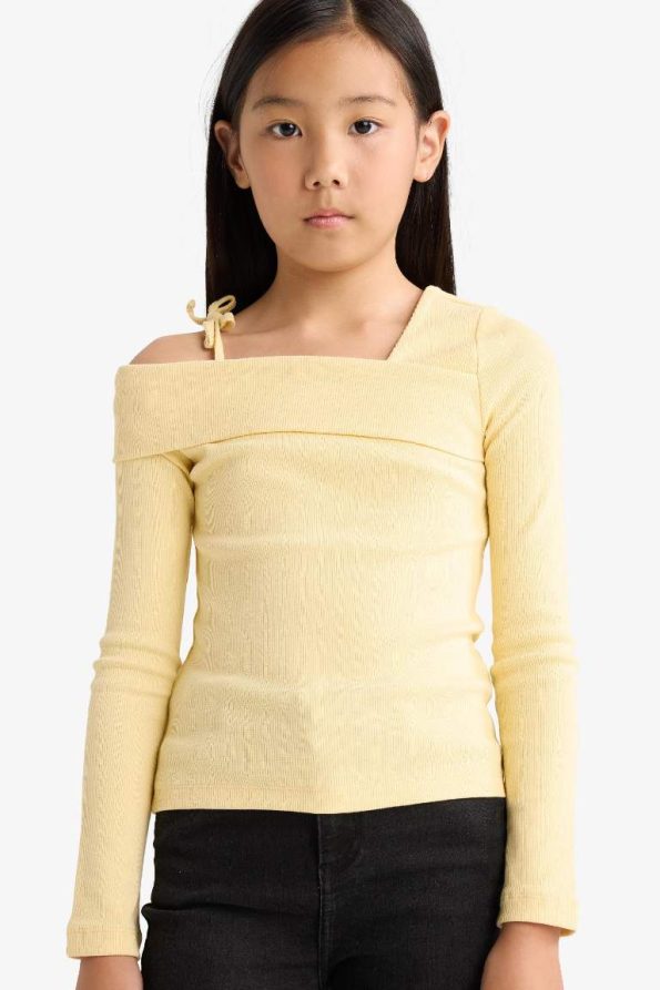 Girls' Slim Fit Ribbed Long Sleeve T-Shirt