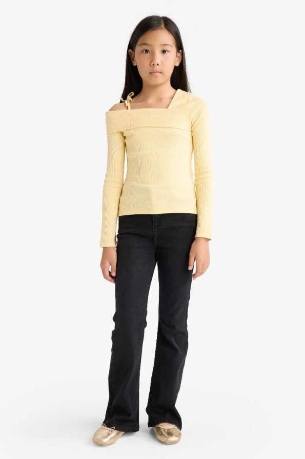 Girls' Slim Fit Ribbed Long Sleeve T-Shirt