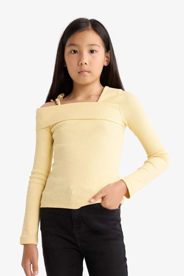 Girls' Slim Fit Ribbed Long Sleeve T-Shirt