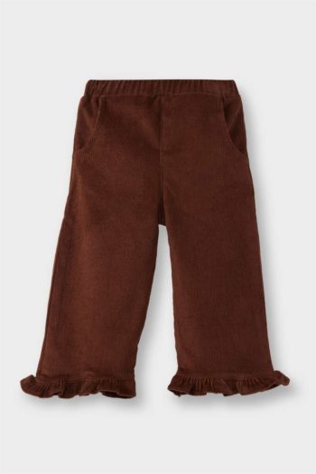 Girls' Baby Wide Leg Cotton Velvet Pants with Elastic Waist