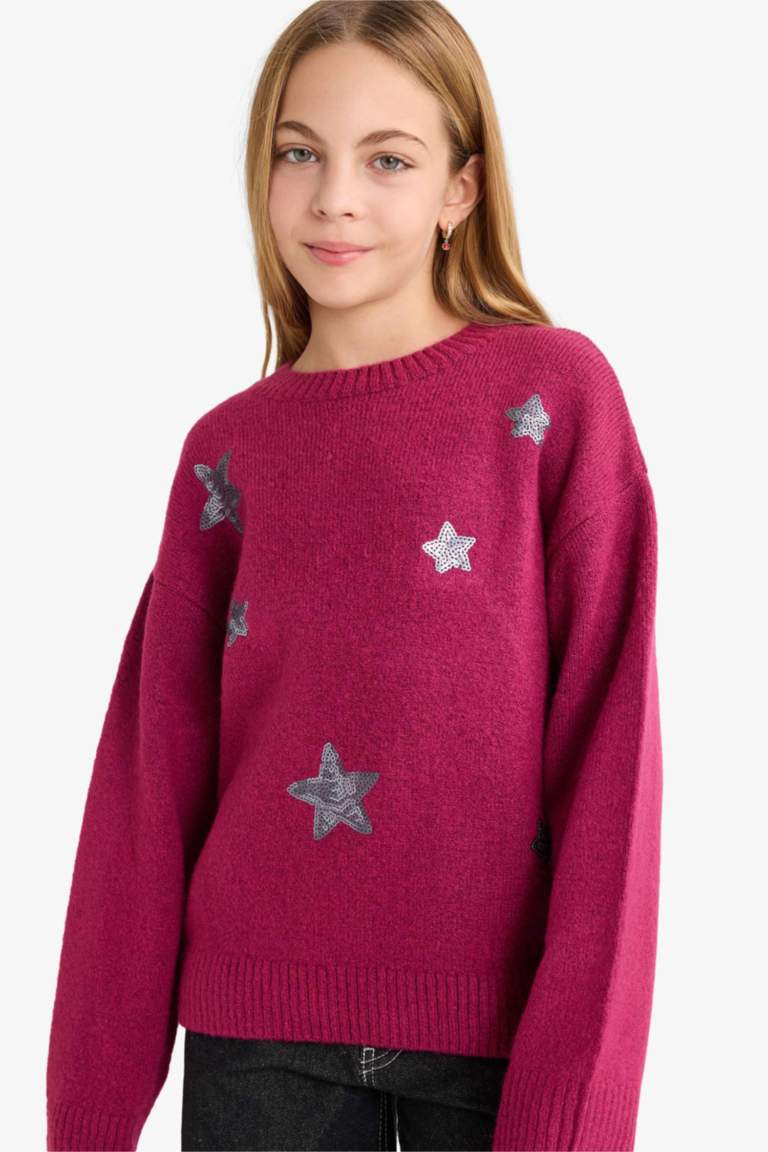 G2145A8_25WN_PN1_01_02.jpg Girls' Embroidered Crew Neck Sweater