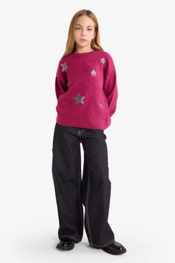 Girls' Embroidered Crew Neck Sweater