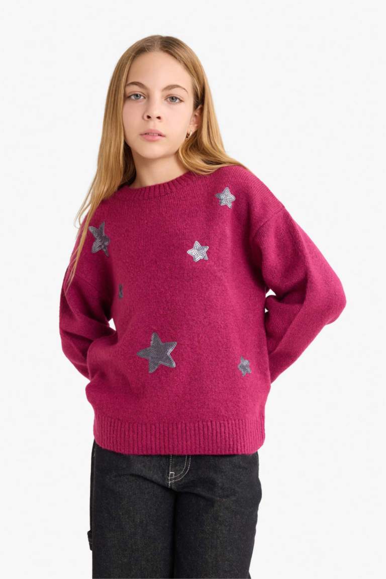 G2145A8_25WN_PN1_03_02.jpg Girls' Embroidered Crew Neck Sweater