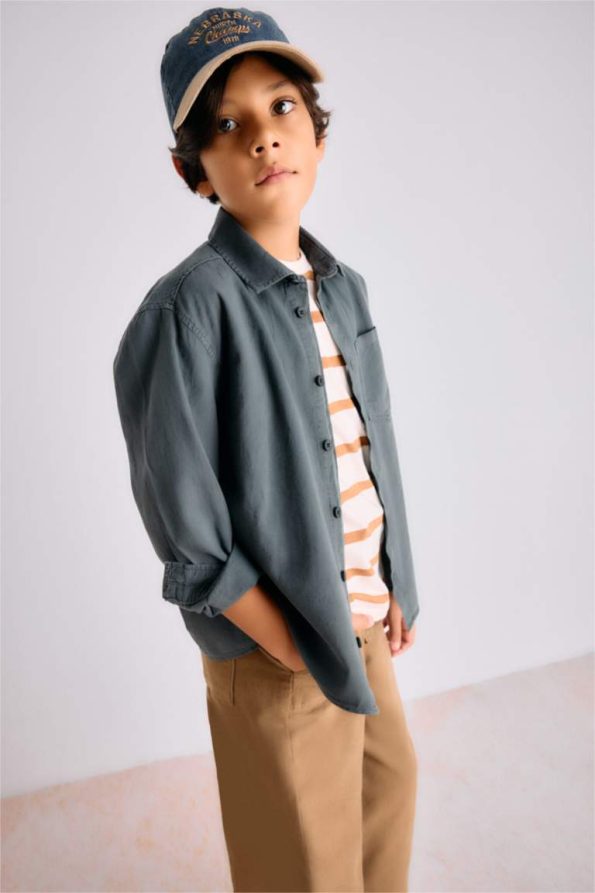 Boys' Oversized Fit Long Sleeve Polo Shirt