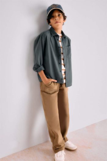 Boys' Oversized Fit Long Sleeve Polo Shirt