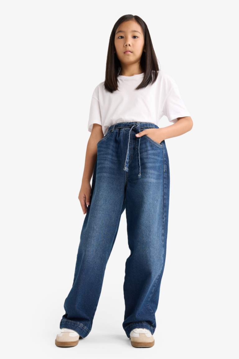 G2949A8_25WN_NM28_01_01.jpg Girls' Wide Baggy Fit Elastic Waist Jeans