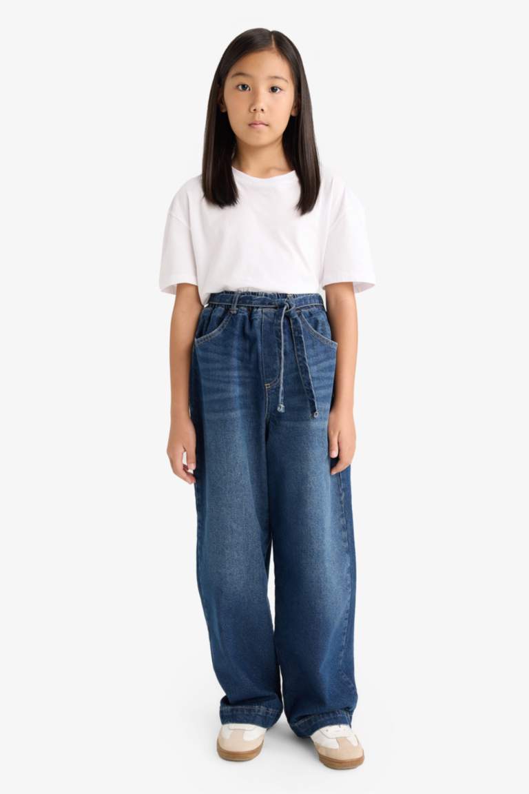 G2949A8_25WN_NM28_03_01.jpg Girls' Wide Baggy Fit Elastic Waist Jeans