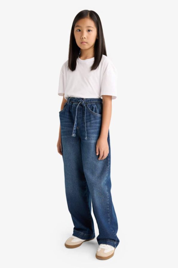 Girls' Wide Baggy Fit Elastic Waist Jeans
