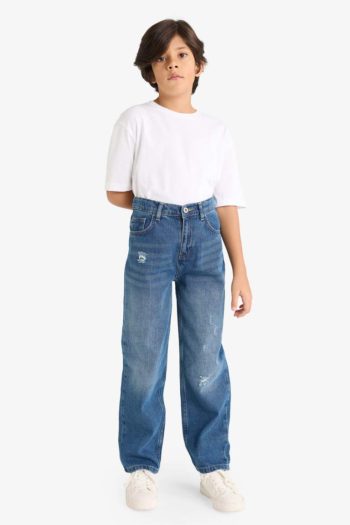 Boys' Loose Fit Ripped Detail Straight Leg Jeans