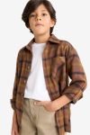 Boys' Oversized Checkered Flannel Long Sleeve Polo Shirt