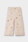Girls' Standard Fit Elastic Waist Floral Gabardine Pants