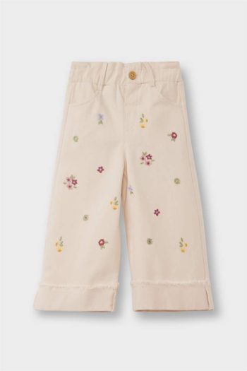 Girls' Standard Fit Elastic Waist Floral Gabardine Pants