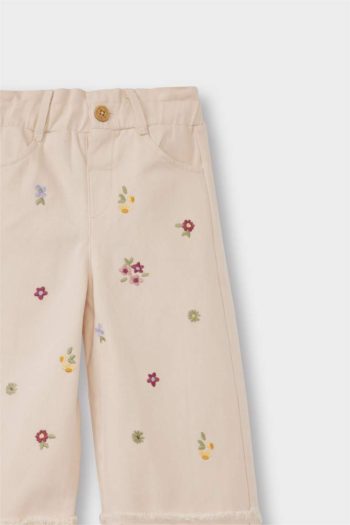 Girls' Standard Fit Elastic Waist Floral Gabardine Pants