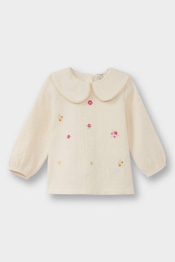 Girls' Floral Muslin Long Sleeve Blouse