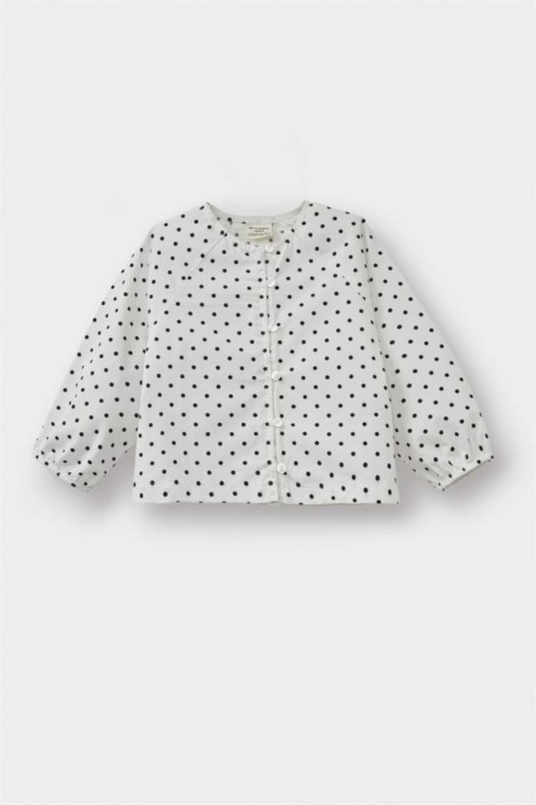 Girls' Polka Dot Long Sleeve Poplin Shirt with Raglan Sleeves