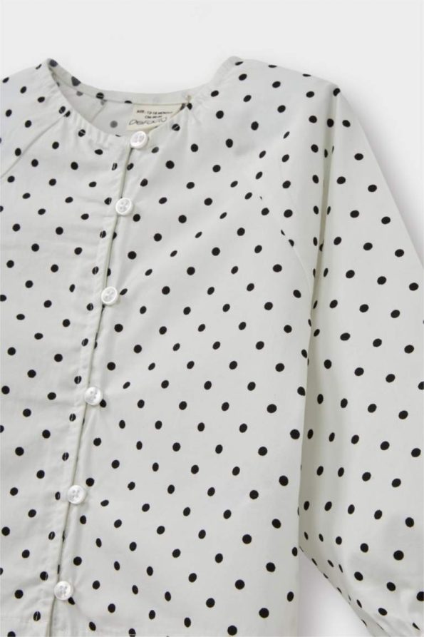 Girls' Polka Dot Long Sleeve Poplin Shirt with Raglan Sleeves
