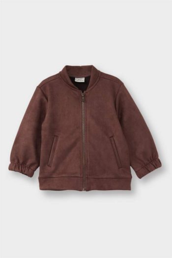 Boys' Suede Bomber Jacket with College Collar