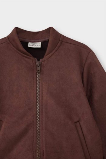 Boys' Suede Bomber Jacket with College Collar