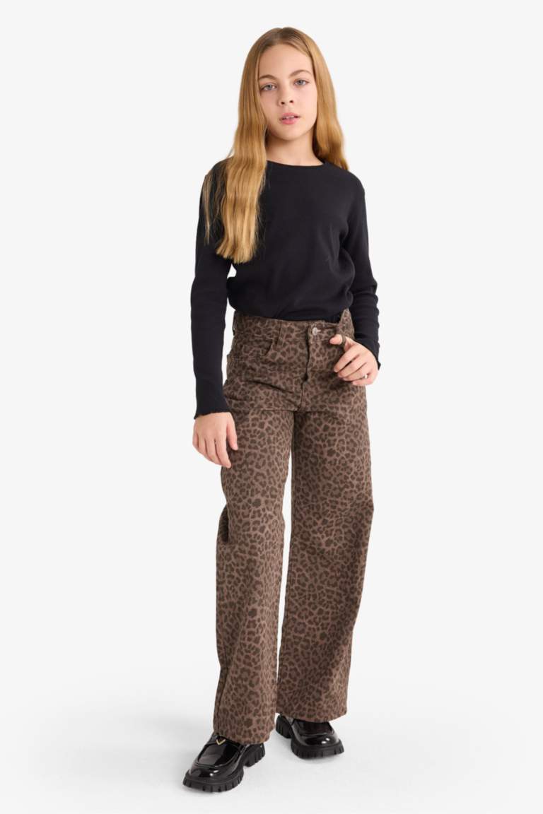 G3695A8_25WN_KH58_01_02.jpg Girls' Flare Fit Leopard Print Bell-Bottom Pants