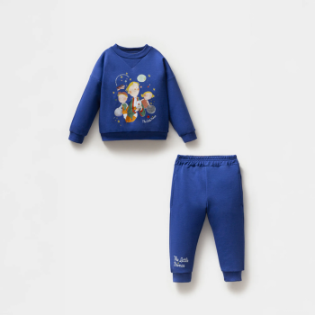 Little Prince Patterned Royal Blue Cotton Boys Sweatshirt Set