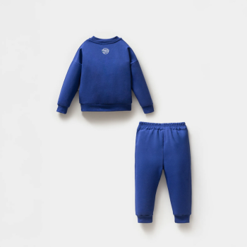 Little Prince Patterned Royal Blue Cotton Boys Sweatshirt Set