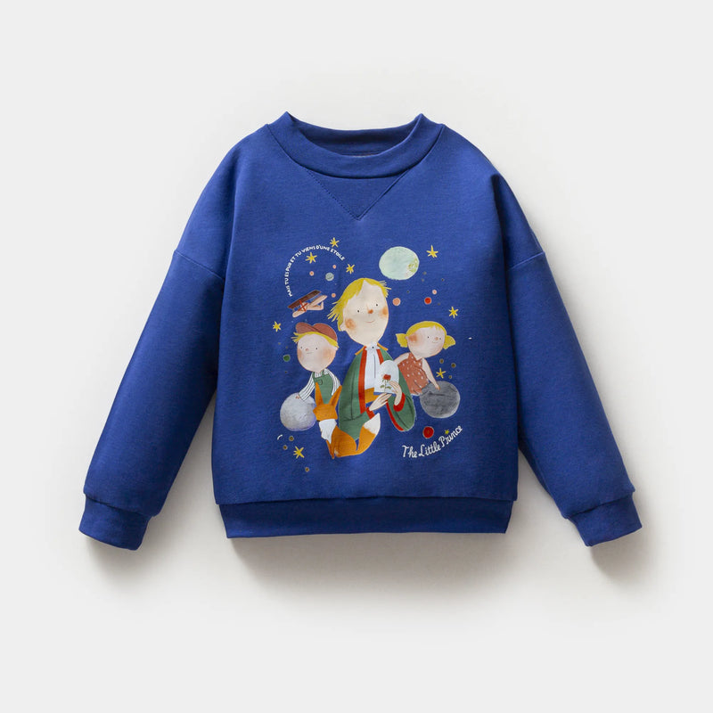 ML25001-3.jpg Little Prince Patterned Royal Blue Cotton Boys Sweatshirt Set