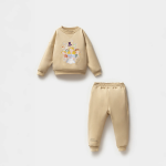 Beige Cotton Girl's Sweatshirt Set with Alice Print