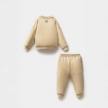 Beige Cotton Girl's Sweatshirt Set with Alice Print