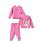 Pink Hooded Cotton Sweatshirt Set with Alice Print for Girls