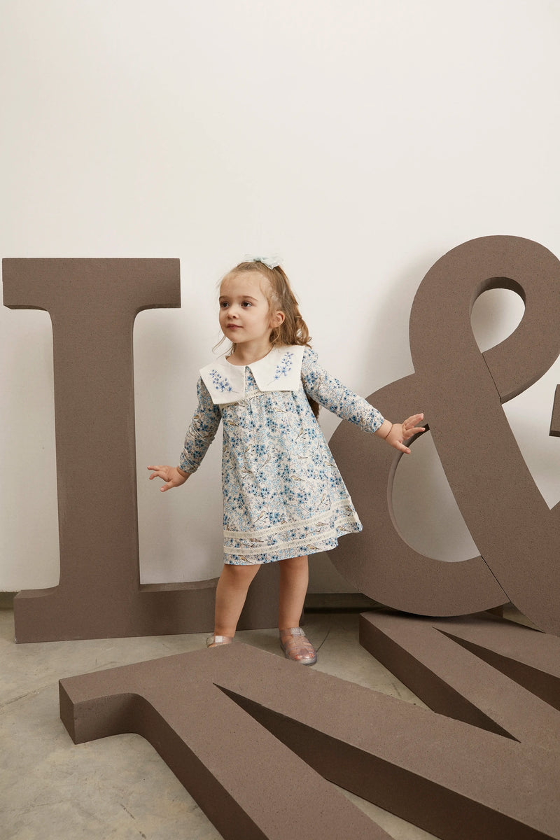 M_L-2023-24130.jpg Bloomy Spring Patterned Long Sleeve Blue Dress for Girls