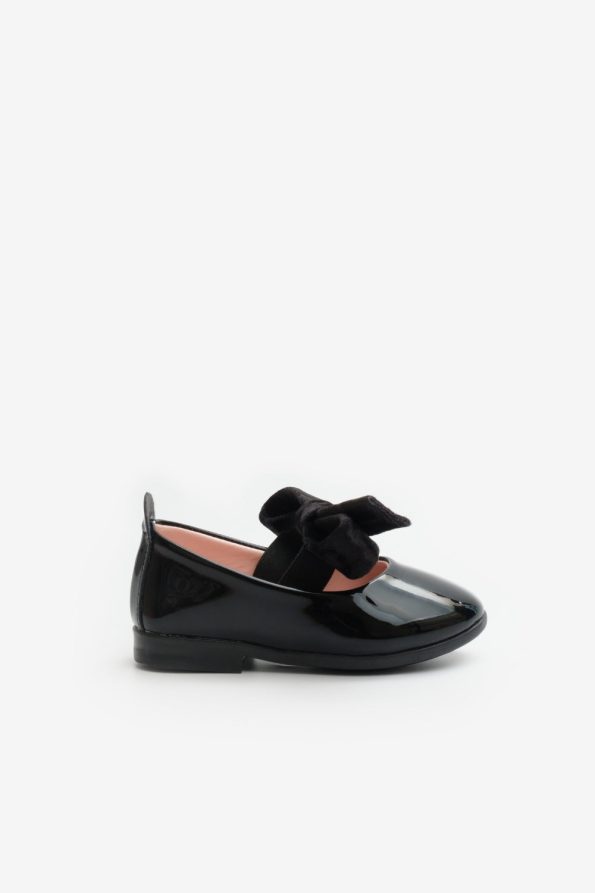 Black Patent Velvet Bow Girls' Shoes