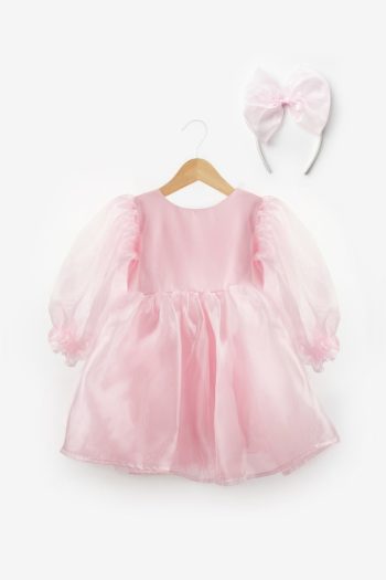 Pink Long Sleeve Organza Girl's Party Dress