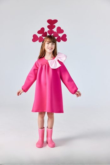 Fuchsia Bow Detail Shoulder Dress for Girls - Leah