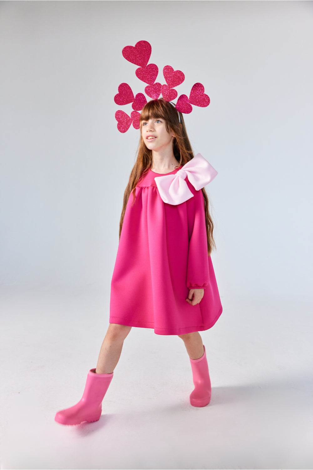 ULMB25ASGDRE003_1008_2.jpg Fuchsia Bow Detail Shoulder Dress for Girls - Leah