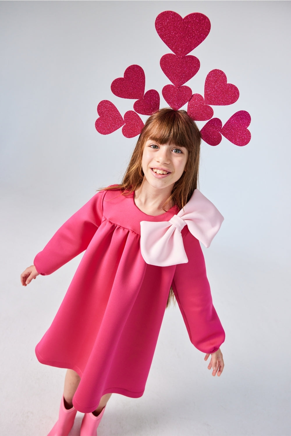 ULMB25ASGDRE003_1008_3.jpg Fuchsia Bow Detail Shoulder Dress for Girls - Leah