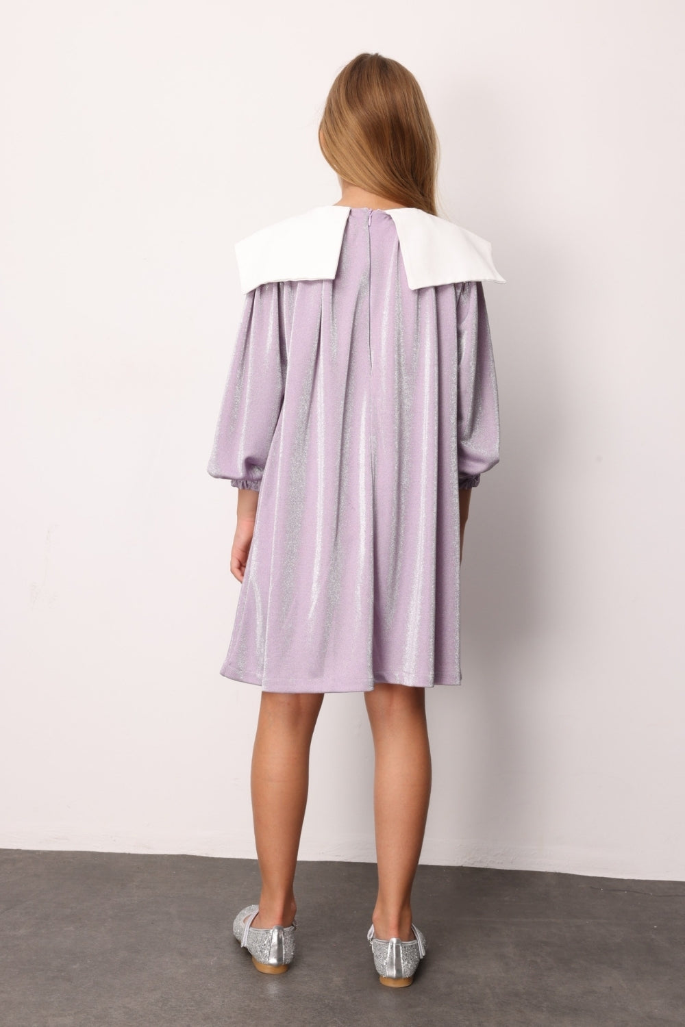ULMB25AWGDRE005_1021_4.jpg Lilac Long Sleeve Collar Detail Glitter Dress for Girls