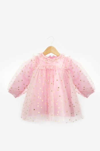 Pink Star Detail Tulle Dress for Baby Girls - Vanessa