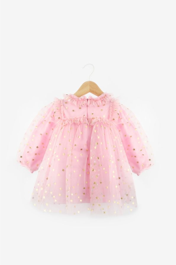 Pink Star Detail Tulle Dress for Baby Girls - Vanessa