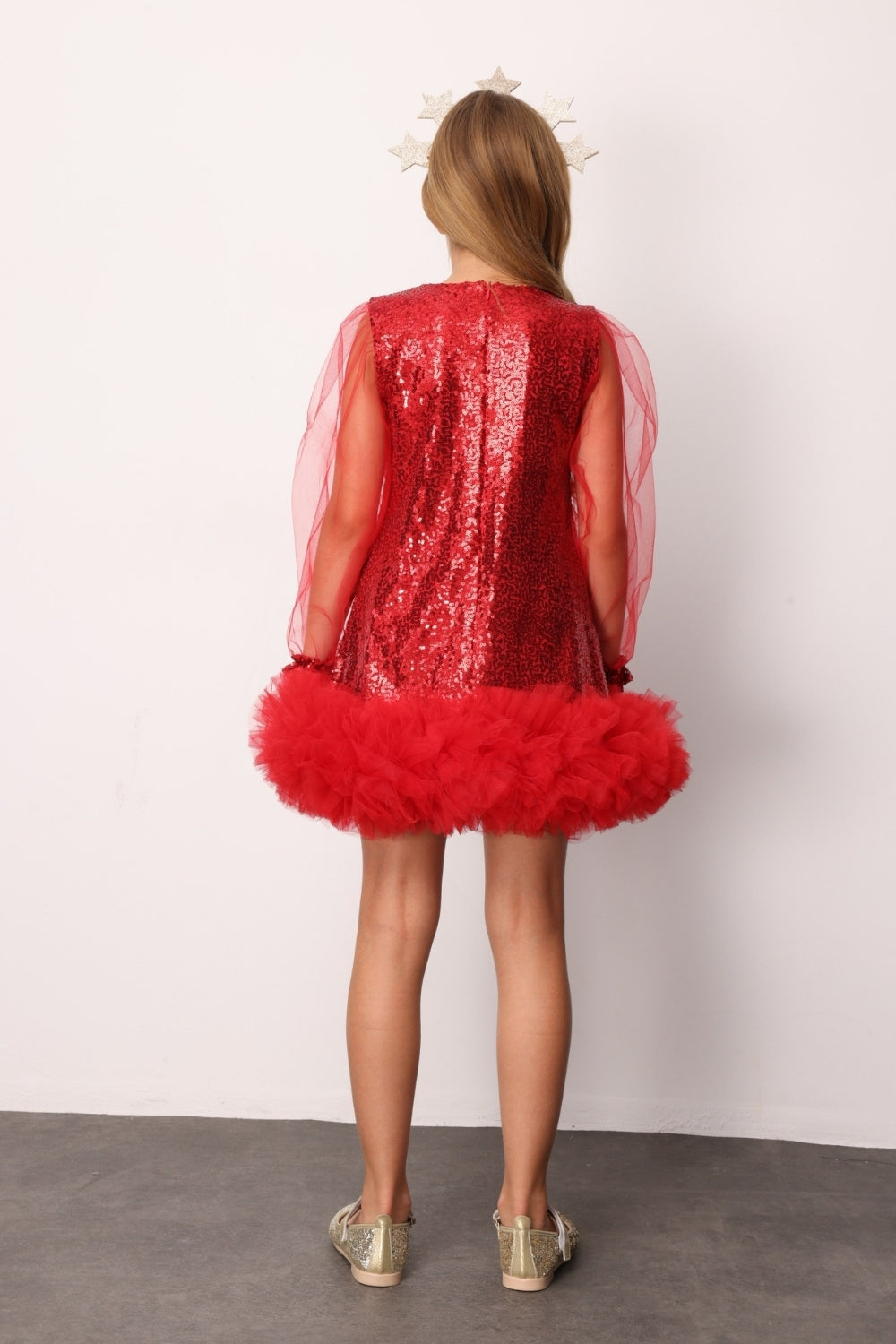 ULMB25AWGDRE014_1015_4.jpg Red Sequin Hem Tulle Girl's Dress - Balenca