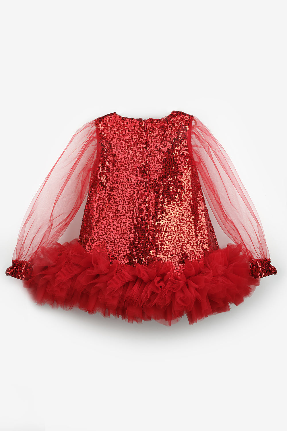 ULMB25AWGDRE014_1015_6.jpg Red Sequin Hem Tulle Girl's Dress - Balenca