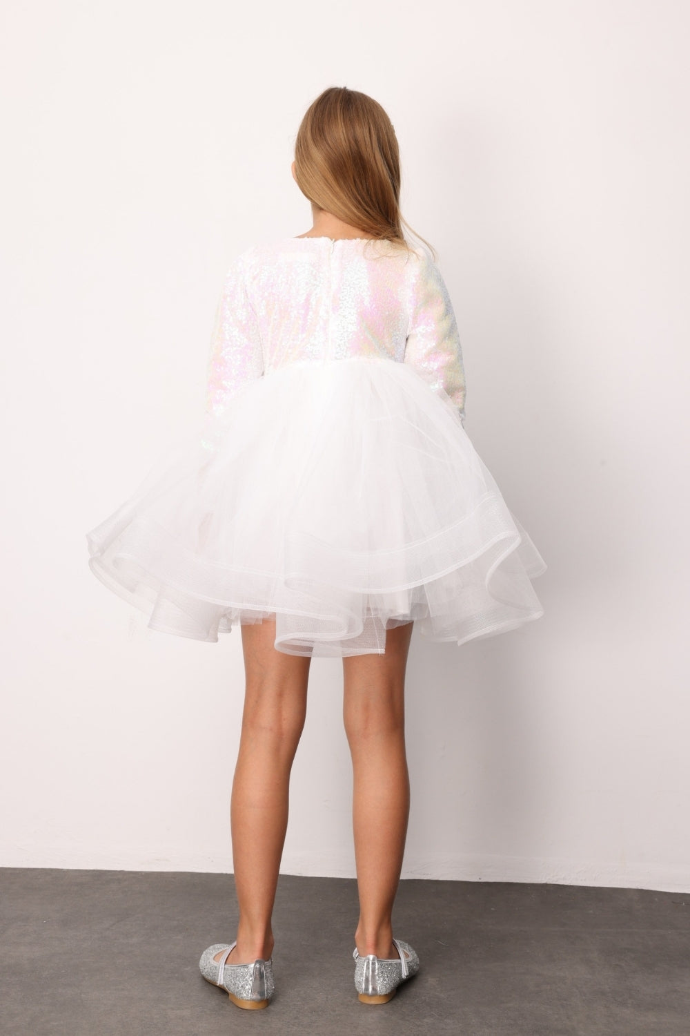 ULMB25AWGDRE015_1005_4.jpg White Sequined Textured Bow Detail Dress for Girls - Irene