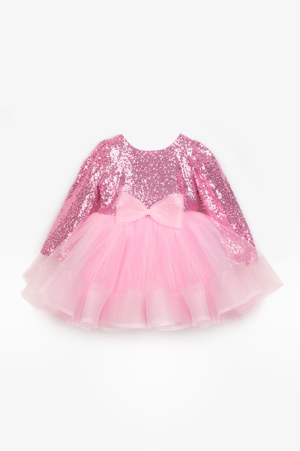 ULMB25AWGDRE015_1028_5.jpg Pink Sequin Striped Bow Detail Girl's Dress