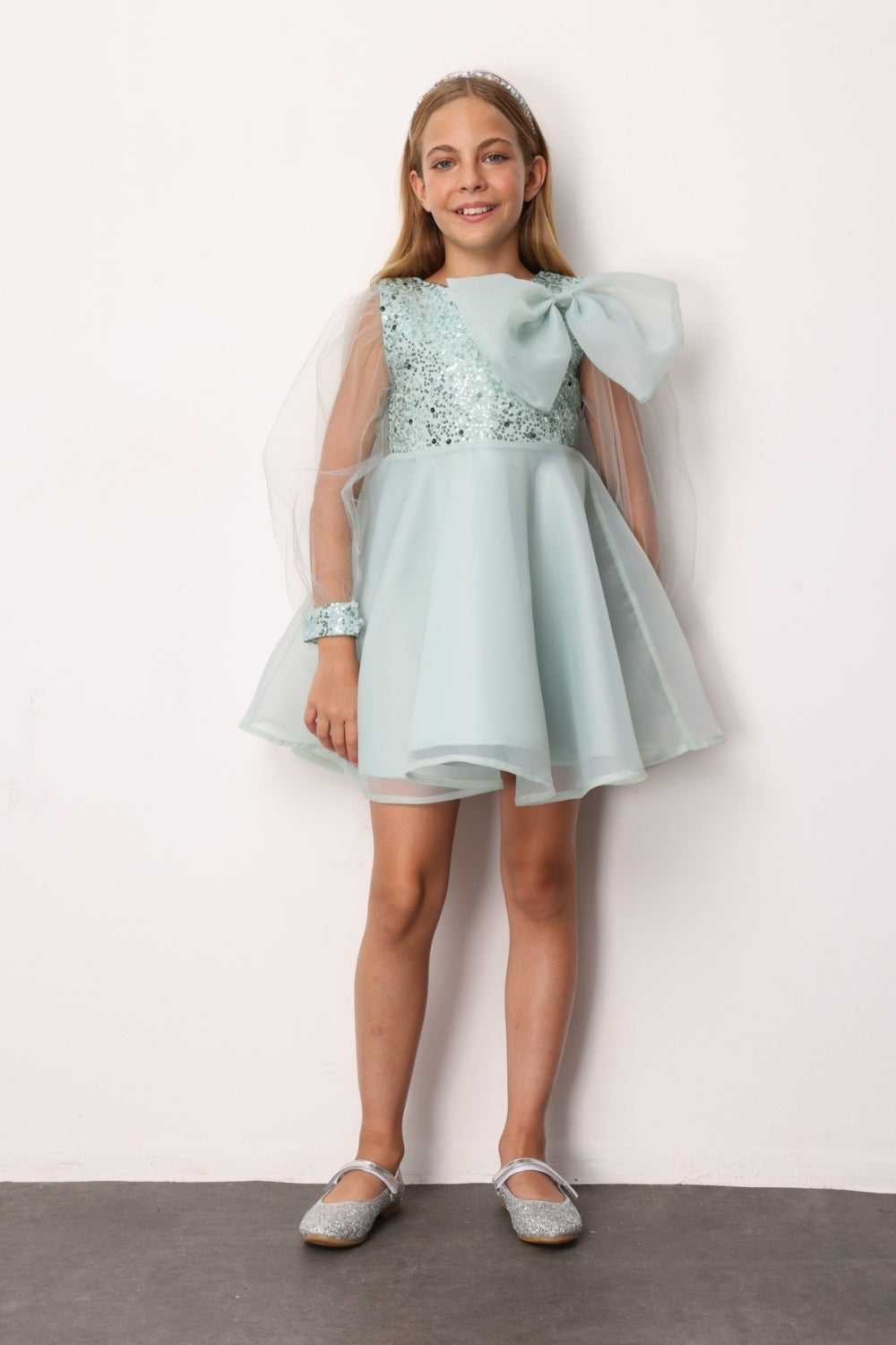 ULMB25AWGDRE016_1024_1.jpg Mint Bow Detail Sequin Dress for Girls - Wendy