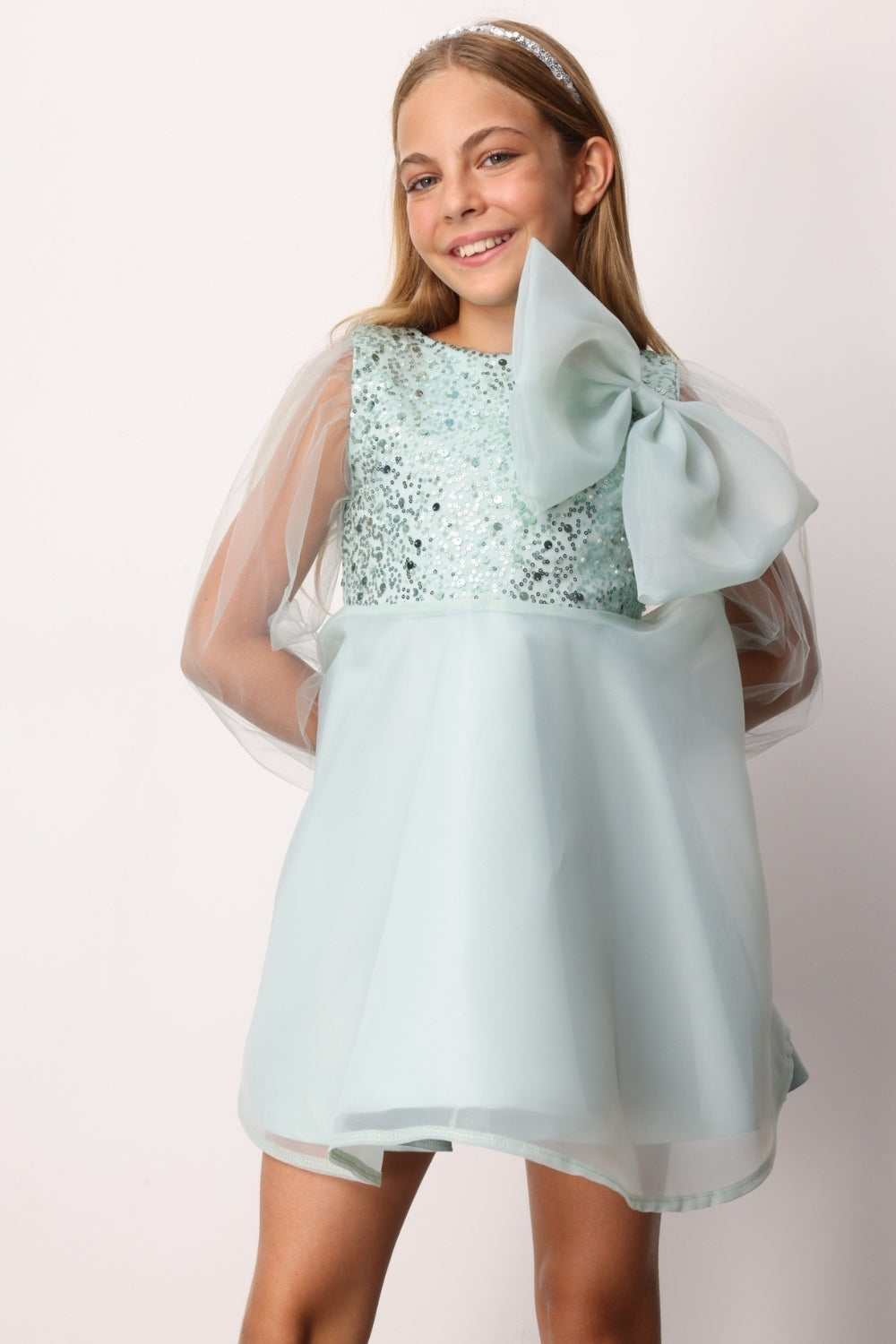 ULMB25AWGDRE016_1024_3.jpg Mint Bow Detail Sequin Dress for Girls - Wendy