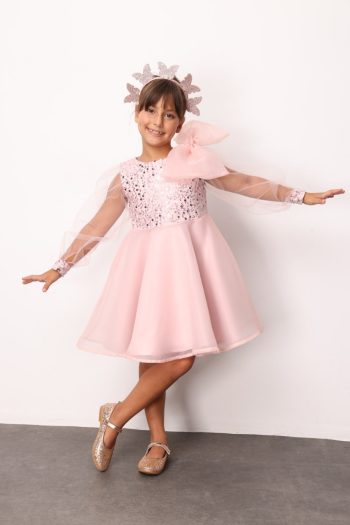 Pink Bow Detail Sequin Dress for Girls - Wendy